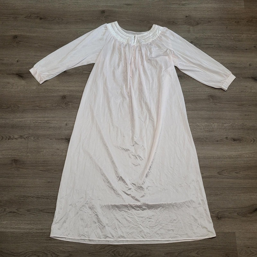Vintage Style Pink Long Sleeve Nightgown Maxi Dress Sleepwear Women's size Large